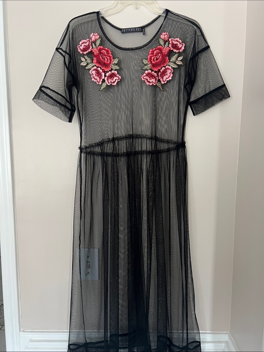 Forever 21 Black Sheer Mesh Dress with Pink Rose Embroidery - Women - Picture 2 of 6